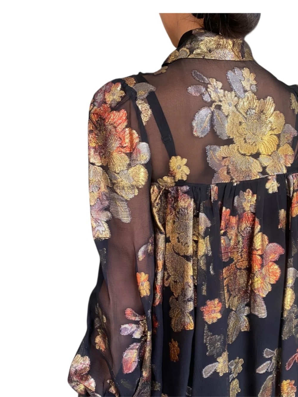 😮Saint Laurent Black Floral Silk Jacquard Mini Flared Dress - 40 - Picture 5 of 13
